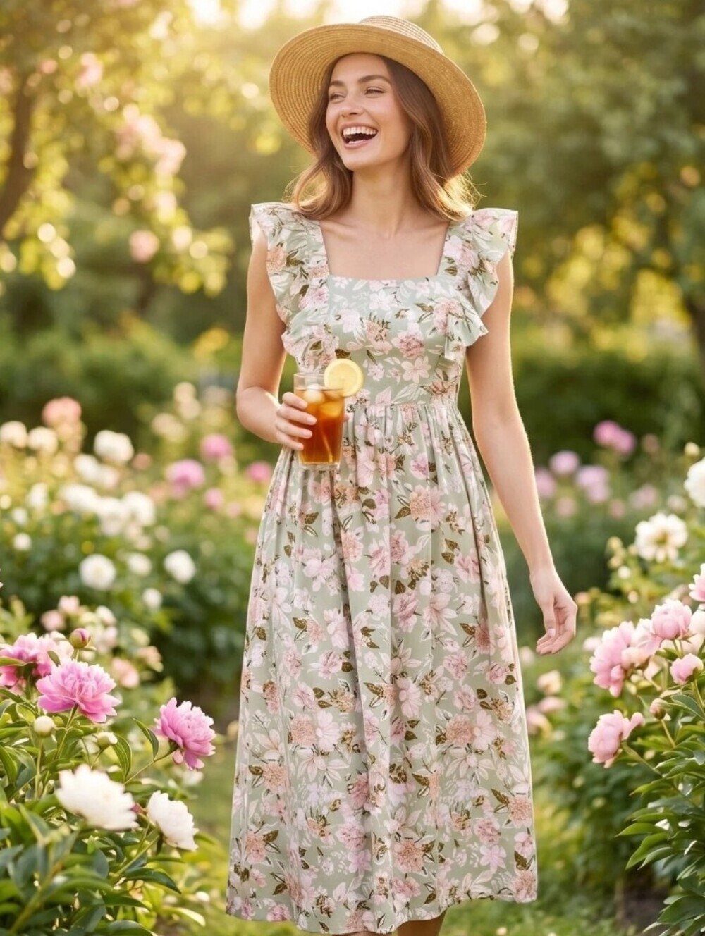 En Saison Sage Flotal Maris Cutout Dress S